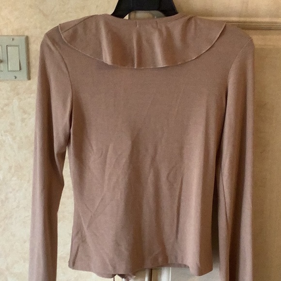 Sexy Tan Ruffled Top Brown Laced Front + Bell Long Sleeves Size M - Picture 3 of 6